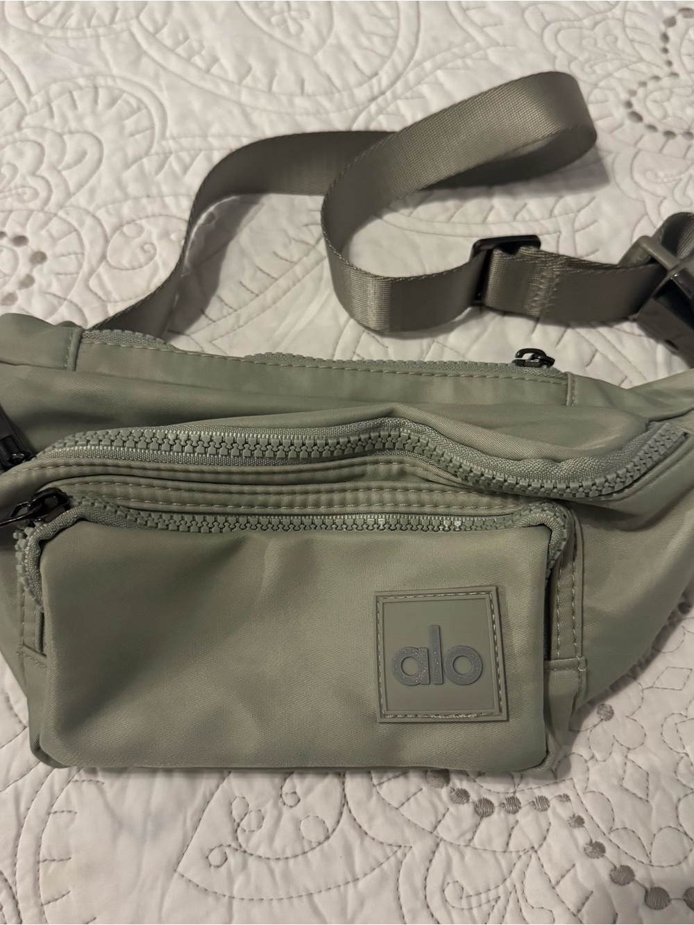 ALO Yoga Sage Green Belt Bag with Front Zip Pocket